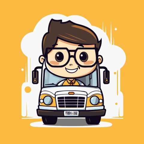 cute boy driving a school bus vector illustration. eps10