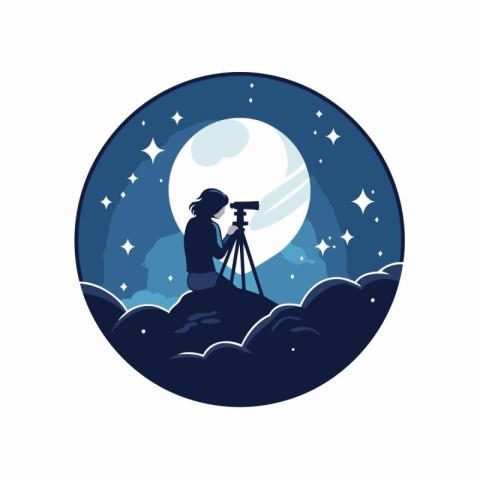 Photographer with camera and moon. Vector illustration in flat s