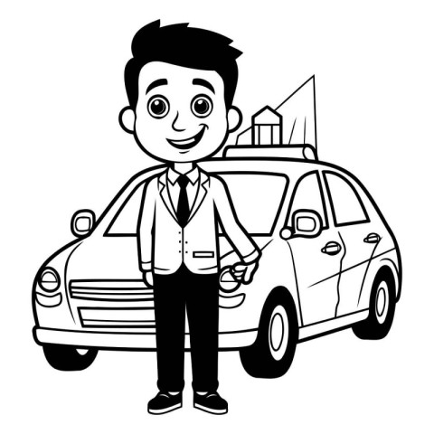 Businessman with car cartoon vector illustration graphic design