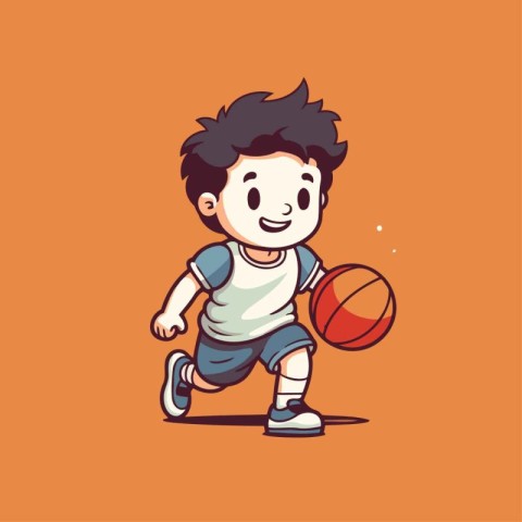 Cartoon boy playing basketball. Vector illustration of a boy pla