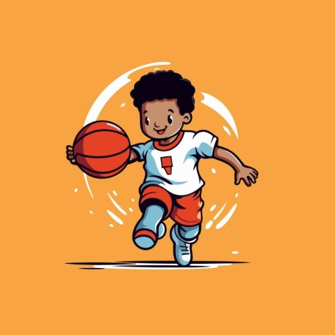 African american boy playing basketball. Vector illustration of