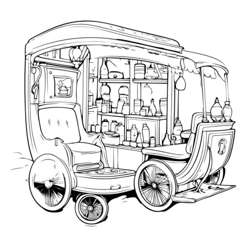 Coffee truck. Vector illustration of a retro tuk-tuk.