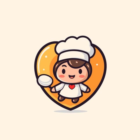 Cute chef cartoon character in heart shape vector illustration.