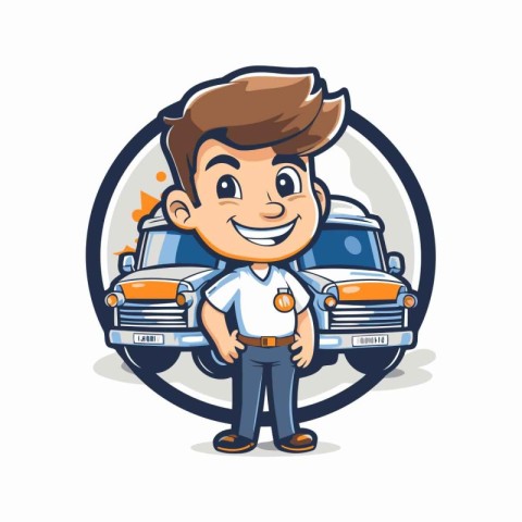 Smiling Taxi Driver Cartoon Mascot Character Vector Illustration