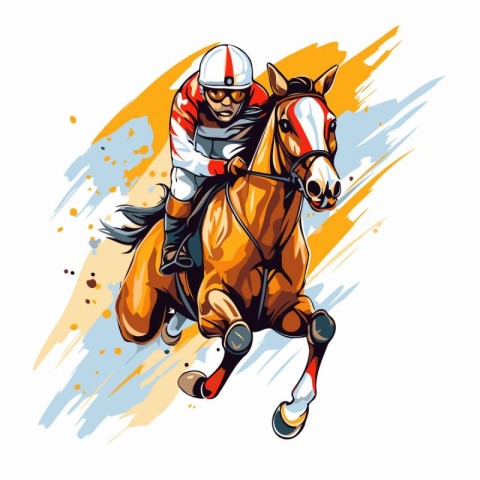 Jockey riding a horse on a racecourse. Vector illustration.