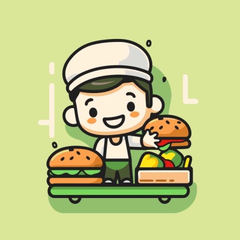 Cute boy with hamburger. vector illustration. eps10