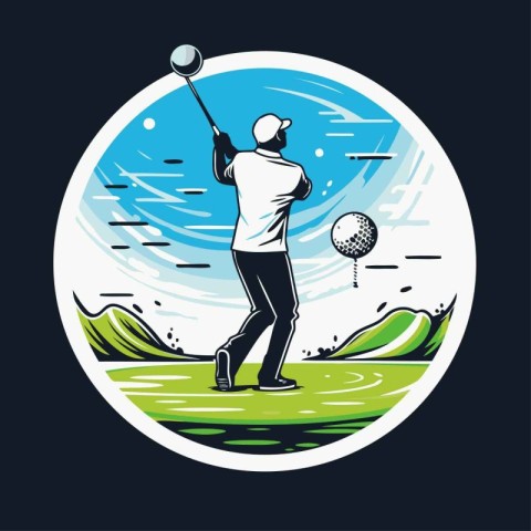 Golf club logo. Golfer in action. Vector illustration.