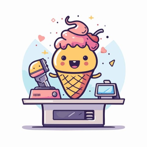 Cute ice cream character vector illustration. Cute ice cream cha