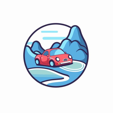 Car on the water. Vector illustration in a flat style on white b