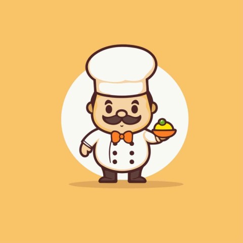 Chef with cake. Cute cartoon character. Vector illustration.