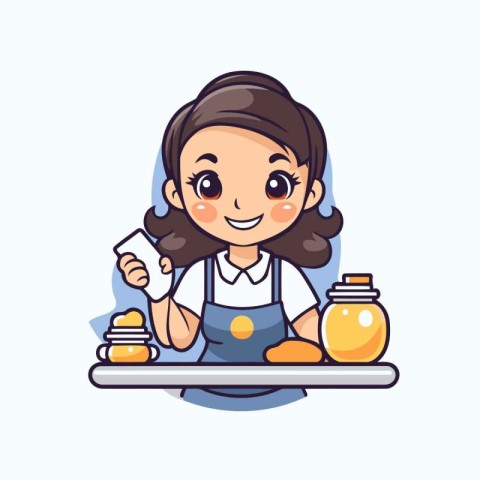 Cute little girl making honey. Vector illustration in cartoon st