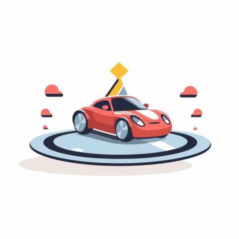 Sport car on the road. Vector illustration in flat cartoon style