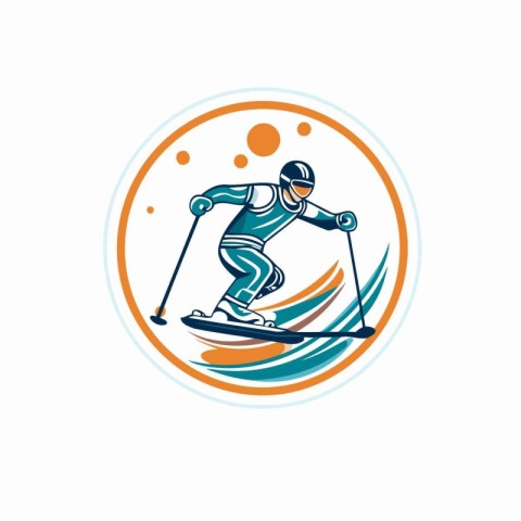 Skiing logo. Vector illustration of skier on skis