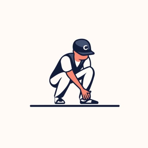 Baseball player in action. Flat vector illustration on white bac