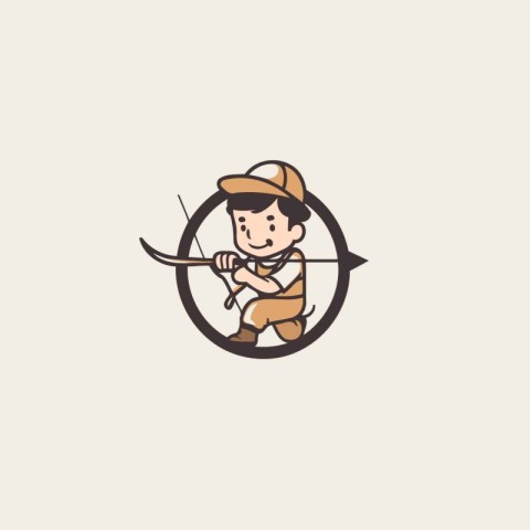 cute boy with bow and arrow logo vector icon illustration design