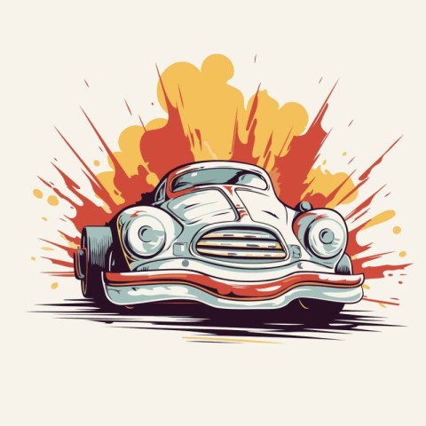 Retro car on grunge background. Hand drawn vector illustration.