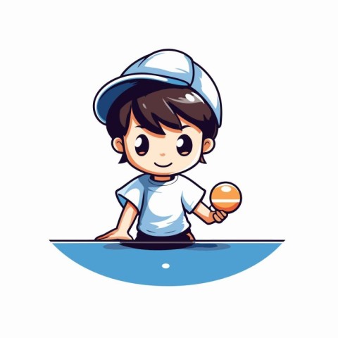 Boy playing ping pong vector cartoon illustration isolated on wh