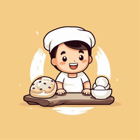 Illustration of a Cute Little Boy Cooking in the Kitchen Cartoon