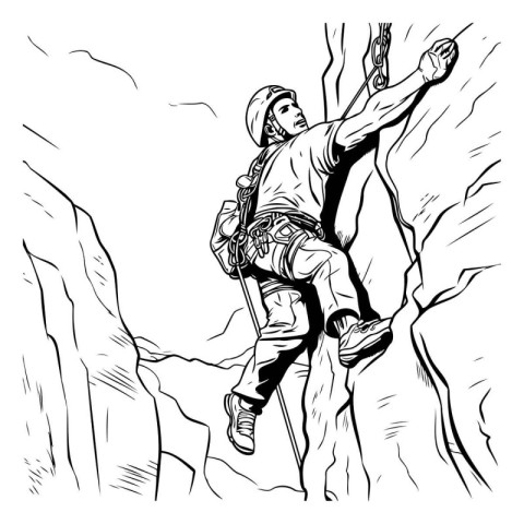 Rock climber. Vector illustration of a man climbing on a cliff.