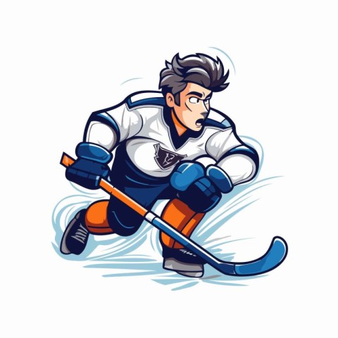 Ice hockey player with the stick. Vector illustration on white b