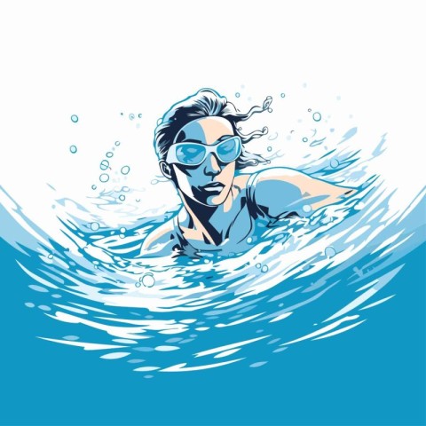 Vector illustration of a woman swimming in the sea. Swimming.