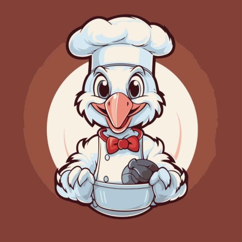 Illustration of a chef with a bowl of soup and a chef hat