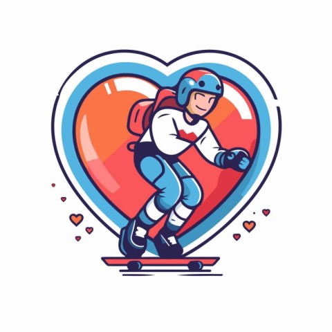 Vector illustration of a skater in a helmet riding a skateboard