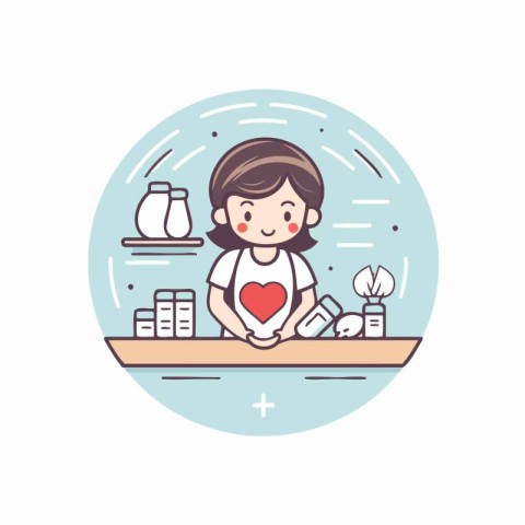 Vector illustration of a woman in a beauty salon holding a heart