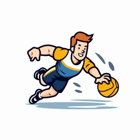 Illustration of a basketball player running with ball in hand dr