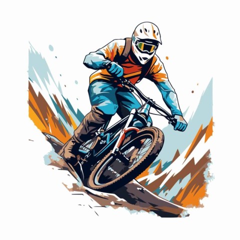 Motorcyclist rides on a mountain bike. Vector illustration of a