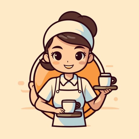 Cafe waitress character design. Vector illustration in a flat st