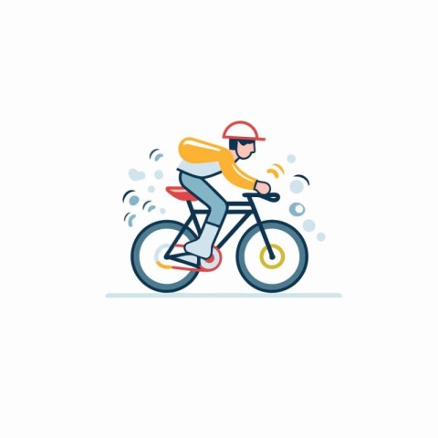 Cyclist in helmet riding a bike. Flat style vector illustration.