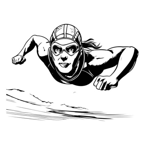 Vector illustration of a swimmer in helmet and goggles on the be