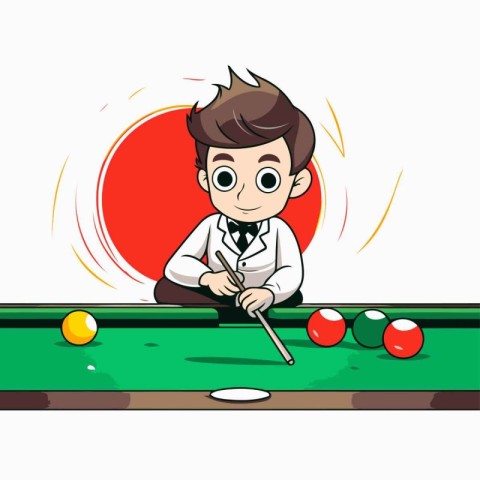 Illustration of a boy playing billiards on a white background