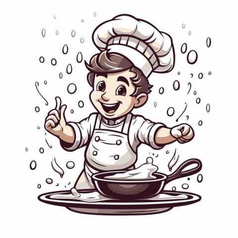 Chef cooking with spoon and ladle. Cartoon vector illustration.