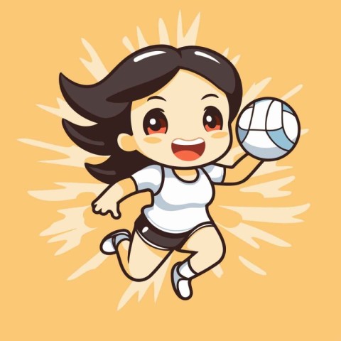 Illustration of a Cute Little Girl Playing Volleyball.