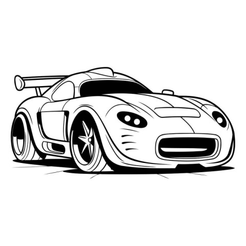 Black and white illustration of a sports car on a white backgrou