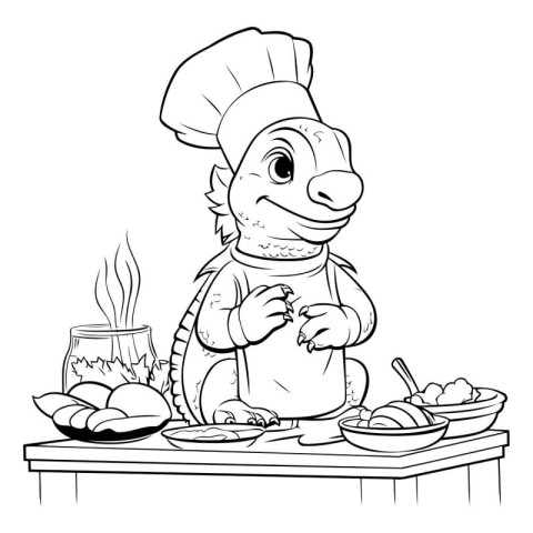 Illustration of a Crocodile Chef Coloring Book for Kids