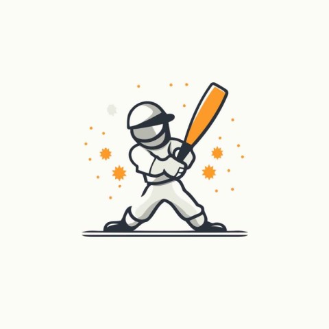 Cricket player vector illustration. linear style design. Basebal