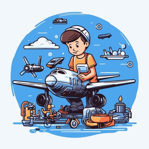 Airplane maintenance and repair concept. Vector illustration in