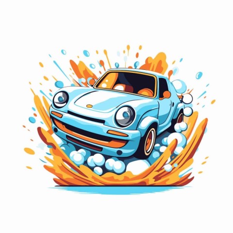 Car wash vector illustration. Car wash with soap. shampoo and fo