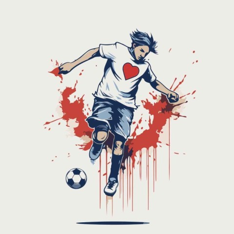 Soccer player kicking the ball with a splash of blood. Vector il