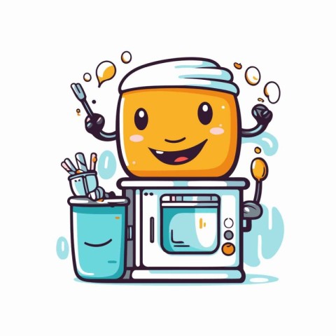 Illustration of a Smiling Cartoon Toaster Character with Toothbr