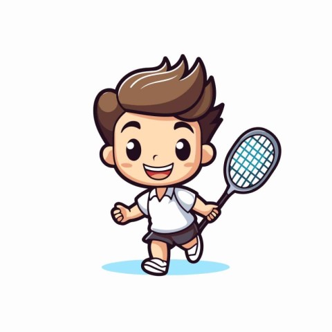 Boy Playing Tennis - Cartoon Character Vector IllustrationÃ¯Â