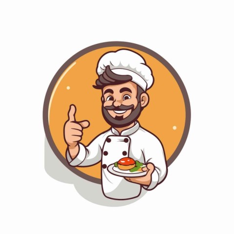 Chef holding a plate of food cartoon vector Illustration graphic