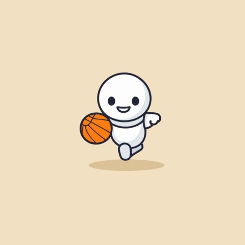 Cute cartoon basketball player with ball isolated on beige backg