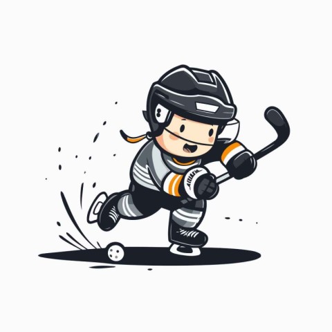 Ice hockey player with stick and puck. Vector illustration in ca