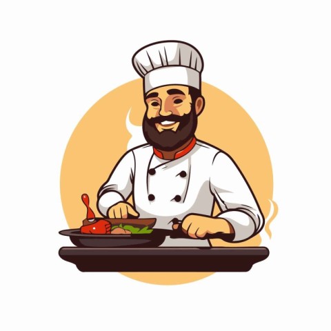 Chef cook with hot chili pepper. Vector illustration in cartoon