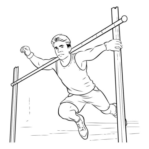 Athletic young man jumping off a bar. Vector illustration.