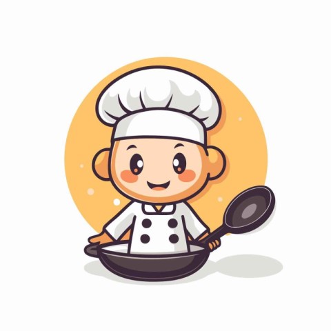 Chef boy cartoon character vector illustration. Cute chef boy wi